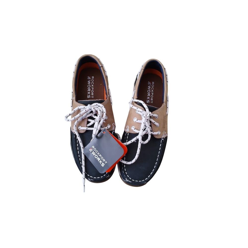 Women’s Rockport Works RP670 Steel Toe Work Shoes Navy Tan‎ Size 8D New with tag